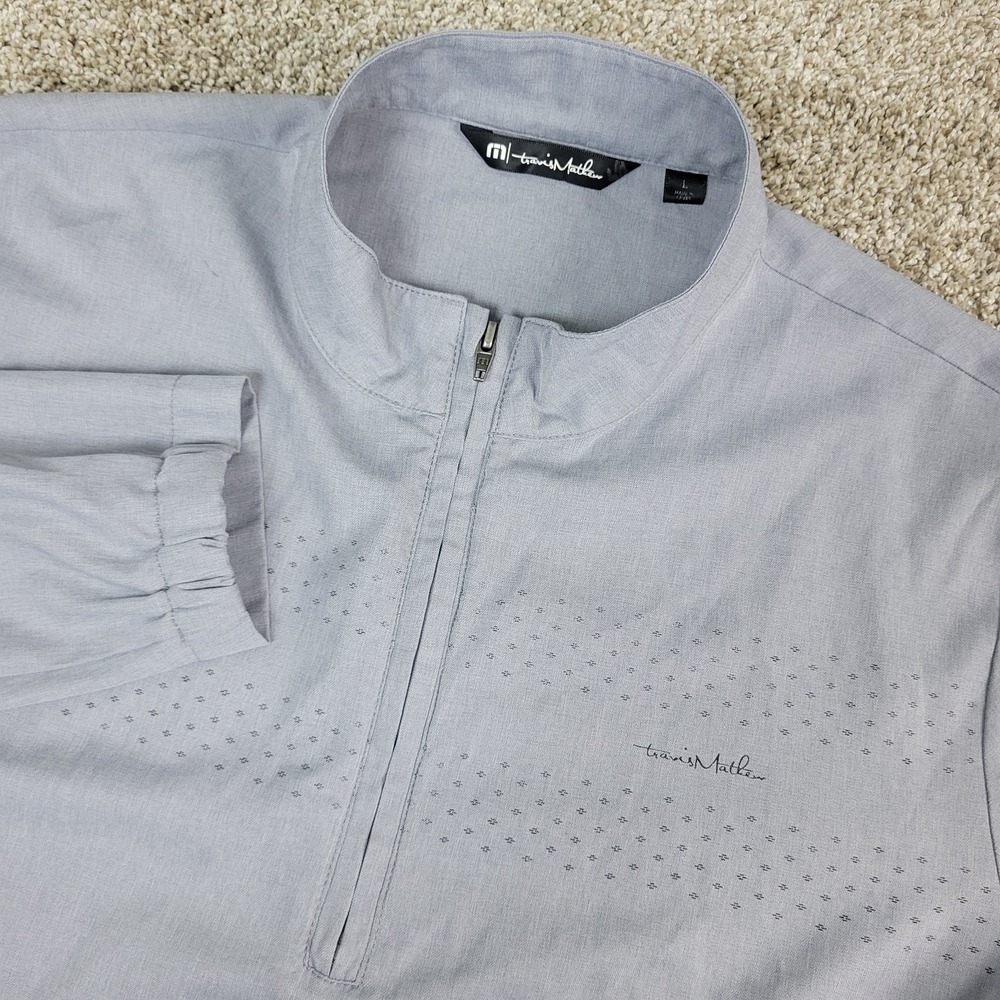 Travis Mathew Mens Large Gray Chest Stripe Performance Stretch Quarter Zip